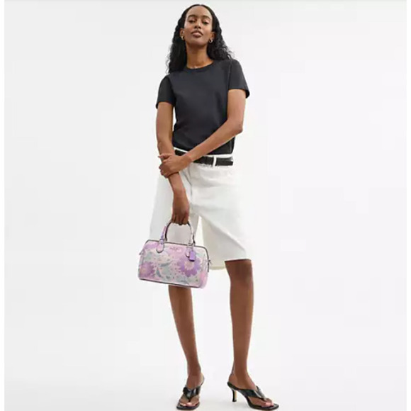 COACH Rowan Satchel Crossbody Bag Floral Print In leather/Ivory Multi CBG82 NWT - Picture 5 of 11